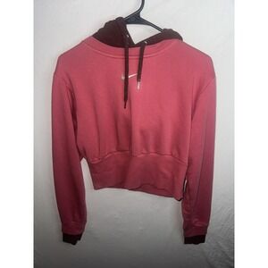 Women's Nike Cropped Center Swoosh Hoodie Size Small Pink and Burgundy Pullover